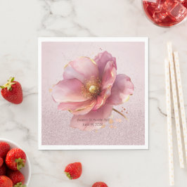Minimalist Pink and Gold Poppy Wedding Serviette