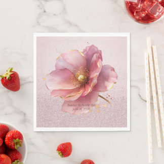 Minimalist Pink and Gold Poppy Wedding Serviette