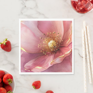Minimalist Pink and Gold Poppy Wedding Serviette