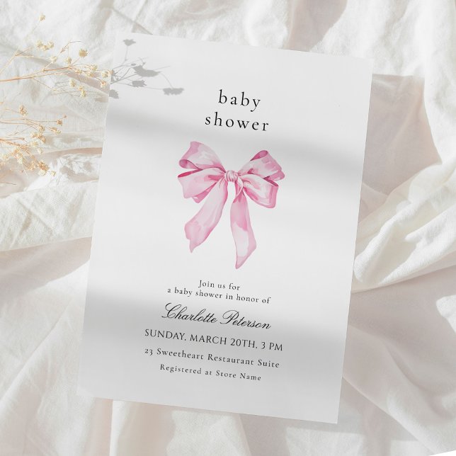 Minimalist Pink Bow Baby Shower Invitation Einladung (Von Creator hochgeladen)