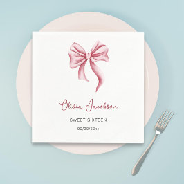 Minimalist Pink Bow Girl Sweet Sixteen Birthday Serviette