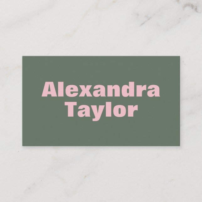 Minimalist Pink Green Aesthetic Personalized Bold Visitenkarte (Vorderseite)