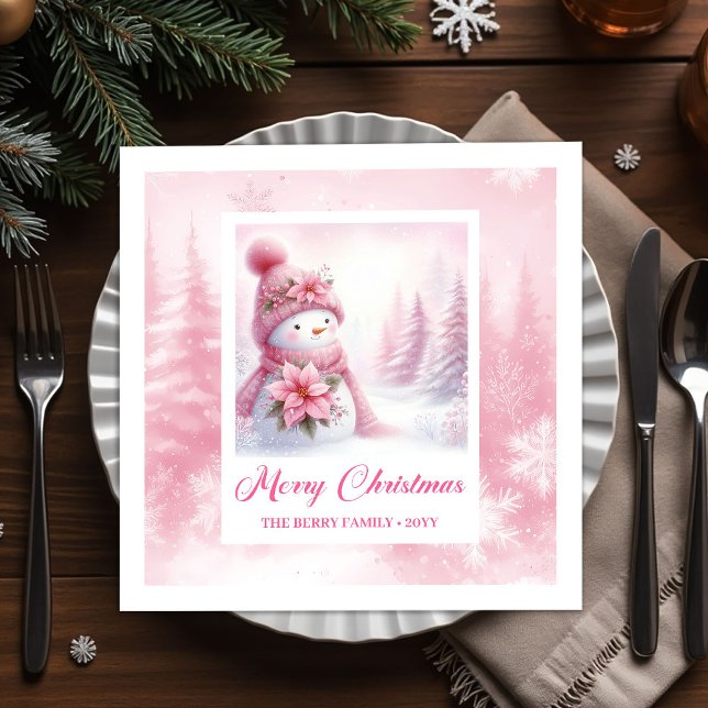 Minimalist Pink Snowman Kids Winter Forest Pinkmas Serviette (Minimalist Pink Snowman Kids Winter Forest Pinkmas Christmas Napkins

)