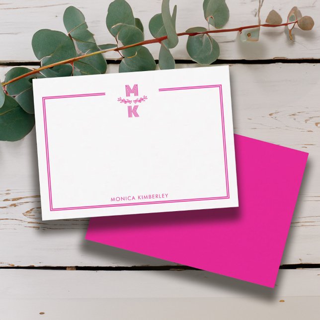 Minimalist Pink Two Border Monogram Note Card Mitteilungskarte (Minimalist Pink Two Border Monogram Note Card)