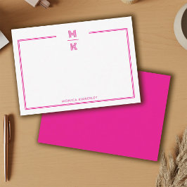 Minimalist Pink Two Border Monogram Note Card Mitteilungskarte