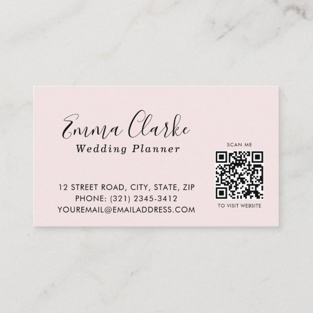 Minimalist Pink Wedding Scan Code Business Card Visitenkarte (Rückseite)