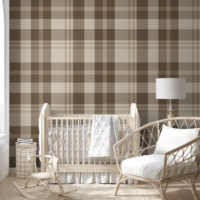 Minimalist Plaid in Cream and Taupe Tapete (Kinder)