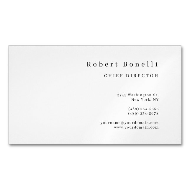 Minimalist Plain White Modern  Magnetische Visitenkarte (Vorderseite)