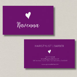 Minimalist Plum Purple White Heart Barber Name Visitenkarte