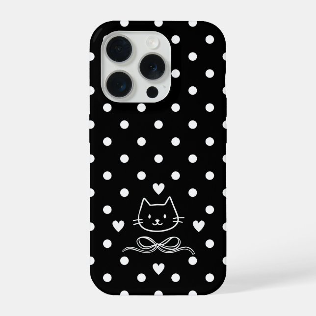 Minimalist Polka Dot Cat iPhone 15 Pro Hülle (Rückseite)