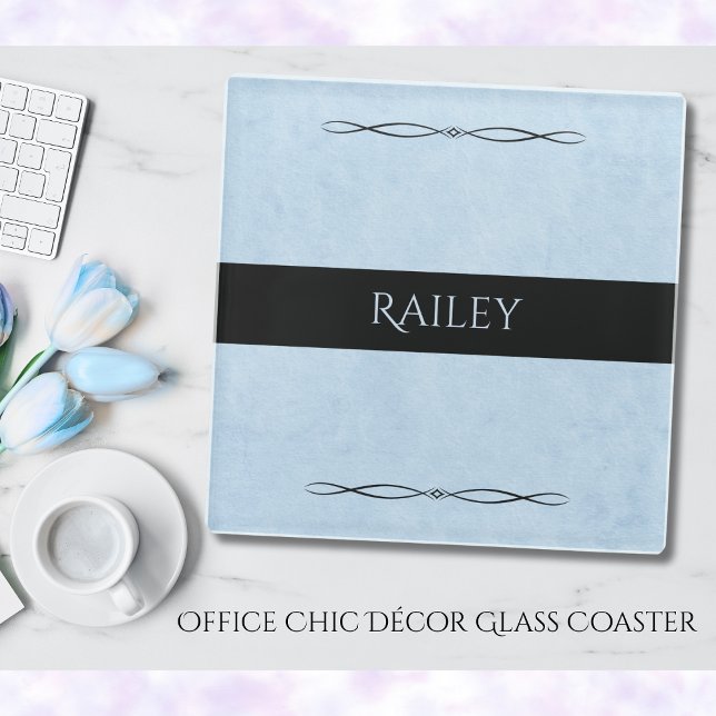 Minimalist Powder Blue Modern Office Glasuntersetzer (This glass coaster is an elegant upgrade for a serene, yet powerful, "Office Chic" workspace.)