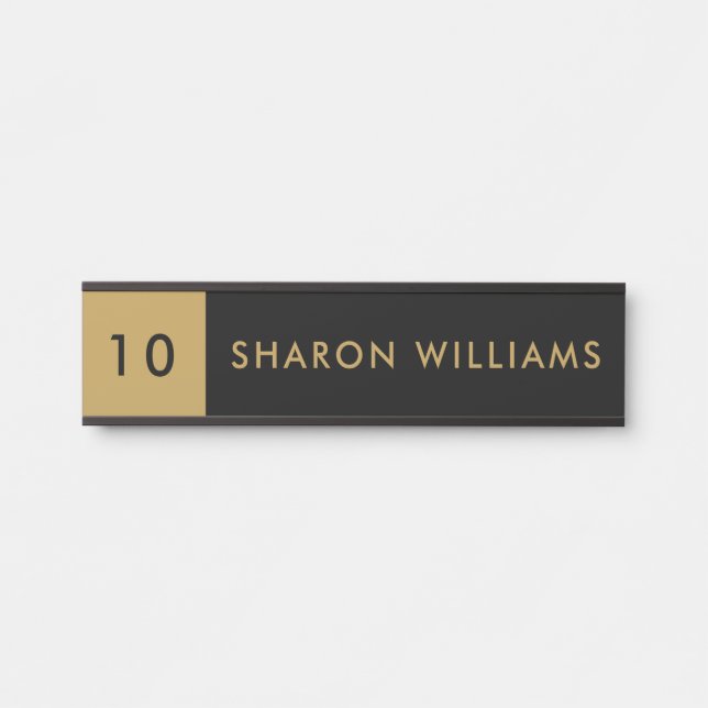 Minimalist Professional Black & Gold Employee Name Türschild (Vorderseite )