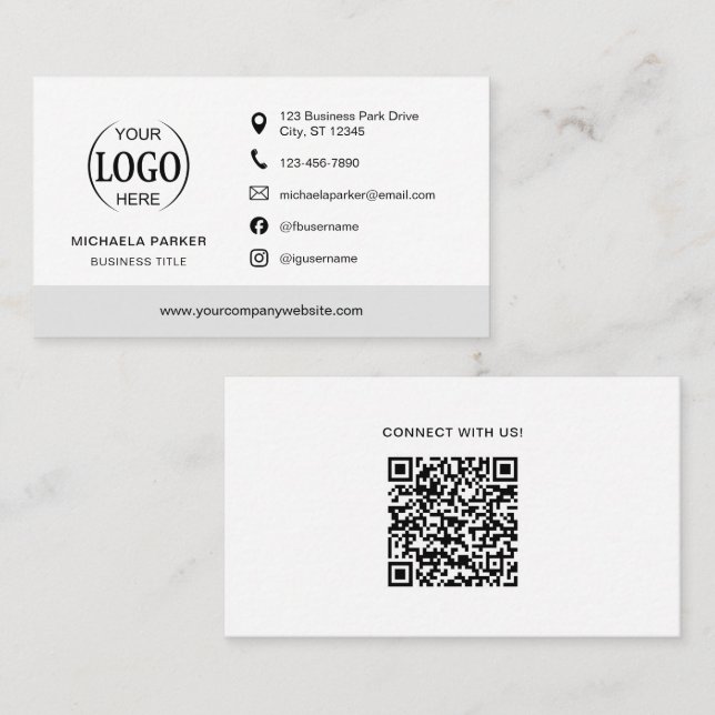 Minimalist Professional Company Logo QR Code Visitenkarte (Vorne/Hinten)