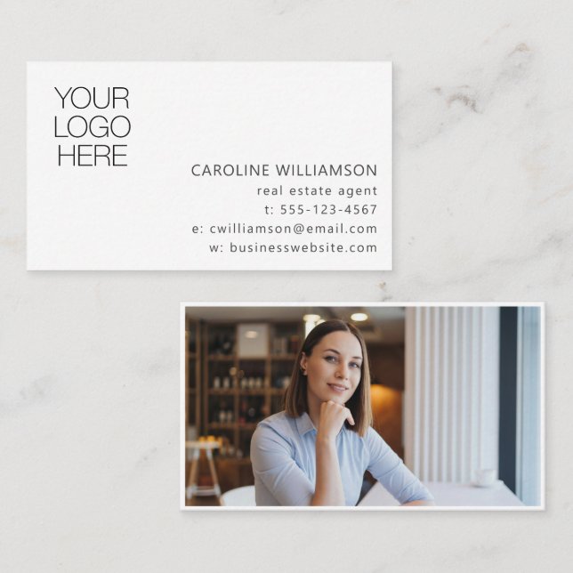 Minimalist Professional Logo Photo Real Estate Visitenkarte (Vorne/Hinten)