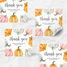 Minimalist Pumpkin Fall Baby Shower Square Quadratischer Aufkleber