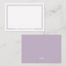 Minimalist Purple Two Border Monogram Mitteilungskarte