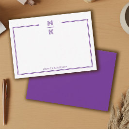 Minimalist Purple Two Border Monogram Note Card Mitteilungskarte