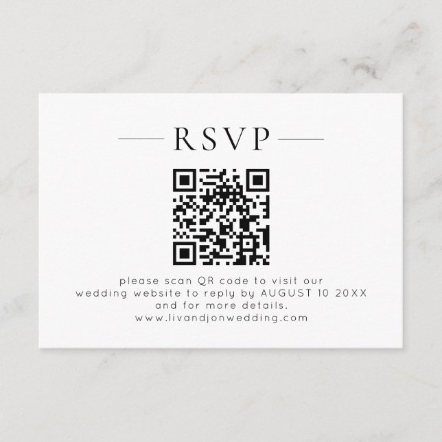 Minimalist QR Code Black White Wedding RSVP (Vorderseite)