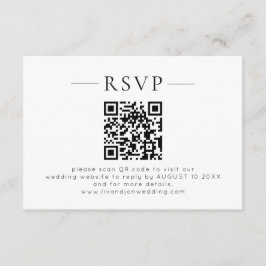 Minimalist QR Code Black White Wedding RSVP Karte