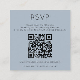 Minimalist QR Code Dusty Blue Wedding RSVP Begleitkarte