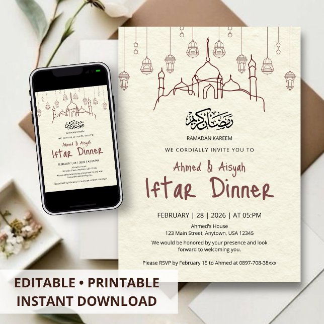 Minimalist Ramadan Kareem Iftar Dinner Invitation Einladung (Von Creator hochgeladen)