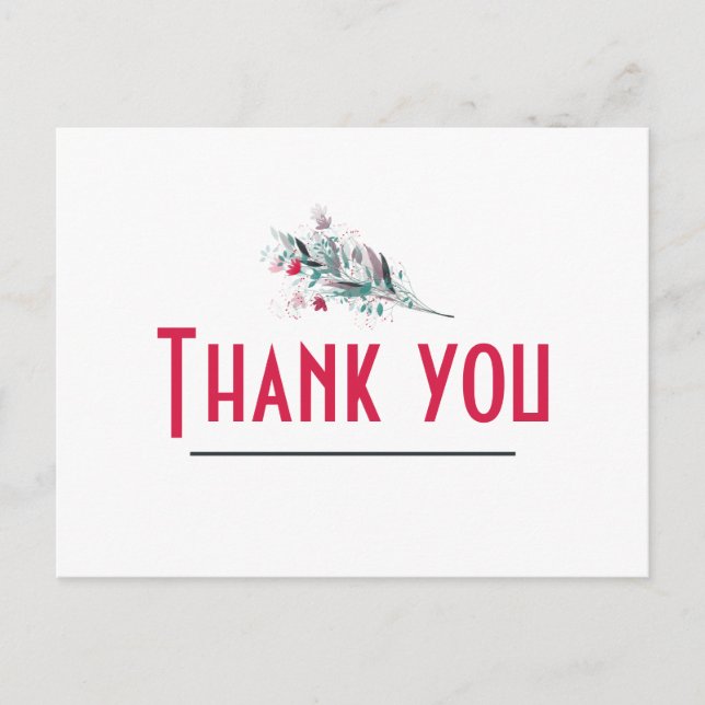 Minimalist Red and White Floral Thank you Card Postkarte (Vorderseite)