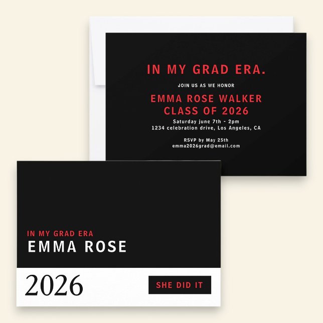 Minimalist Red Black Grad Era class of 2026 Einladung (Von Creator hochgeladen)