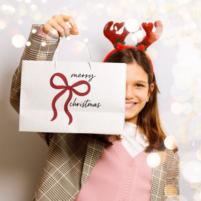 Minimalist Red Bow Merry Christmas  Große Geschenktüte (Von Creator hochgeladen)