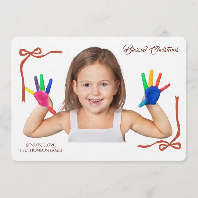 Minimalist Red Bows Blessing Christmas Handwriting Einladung (Vorderseite)