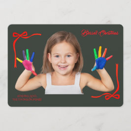 Minimalist Red Bows Blessing Christmas Handwriting Einladung