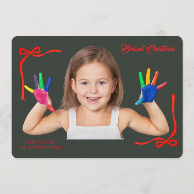 Minimalist Red Bows Blessing Christmas Handwriting Einladung (Vorderseite)