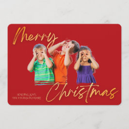 Minimalist Red Gold Merry Christmas Handwriting Einladung