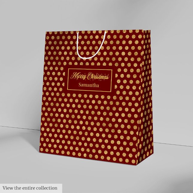 Minimalist Red Gold Polka Dots Custom Gift Bag Mittlere Geschenktüte (Minimalist Red Gold Polka Dots Custom Gift Bag)
