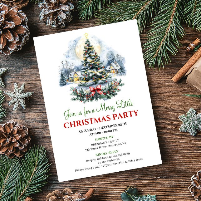 Minimalist Red Green Christmas Scene Digital  Einladung (Minimalist Red Green Christmas Scene Digital Invite)