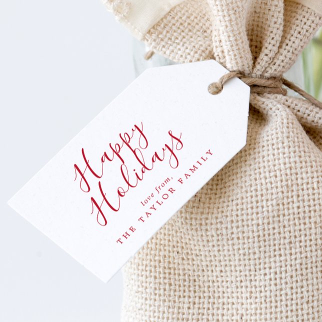 Minimalist Red Happy Holidays Family Holiday Geschenkanhänger (Von Creator hochgeladen)