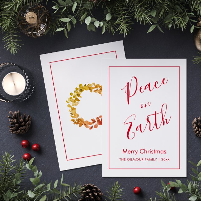 Minimalist|Red Peace on Earth Christmas Card Einladung (Von Creator hochgeladen)