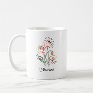 Minimalist Red Poppy Line Art Custom Name Mug Kaffeetasse