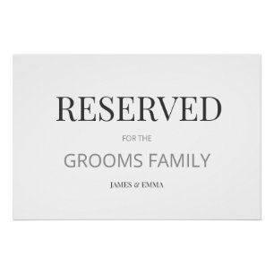 Minimalist ‘RESERVED’ Hochzeitsschild Weiß Poster