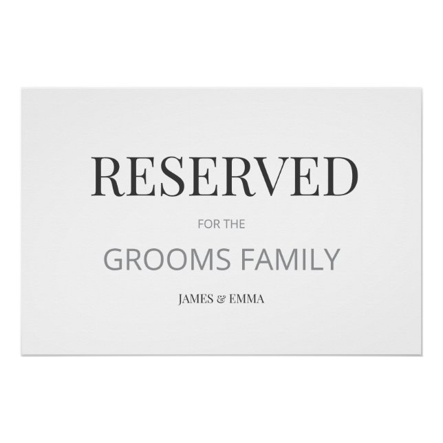 Minimalist ‘RESERVED’ Hochzeitsschild Weiß Poster (Vorderseite)
