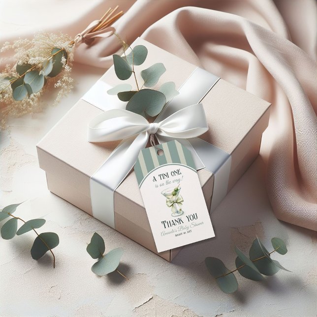 Minimalist Retro Bow Tini One Martini Baby Shower Geschenkanhänger (Von Creator hochgeladen)