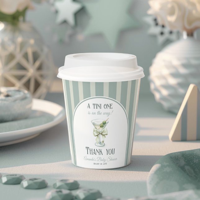 Minimalist Retro Bow Tini One Martini Baby Shower Pappbecher (Von Creator hochgeladen)