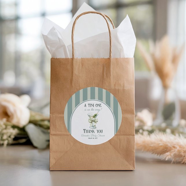 Minimalist Retro Bow Tini One Martini Baby Shower Runder Aufkleber (Von Creator hochgeladen)