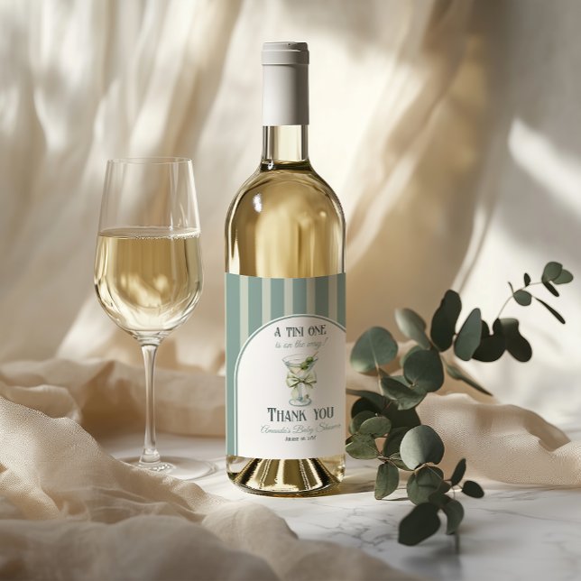 Minimalist Retro Bow Tini One Martini Baby Shower Weinetikett (Von Creator hochgeladen)