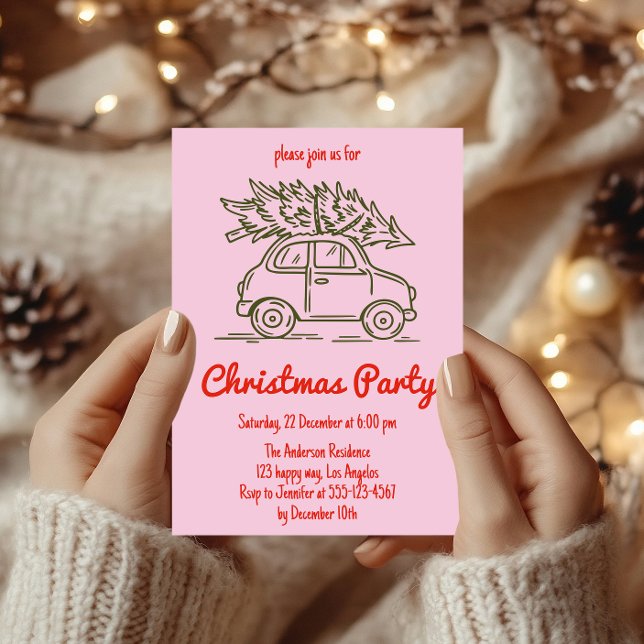 Minimalist Retro Pink Christmas Party Invitation  (Créateur téléchargé)