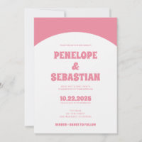 Minimalist Retro Pink Groovy Photo Wedding