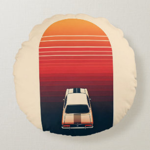 Minimalist-Retro-Rennwagenstreifen Rundes Kissen