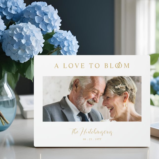 Minimalist Romantic Wedding Anniversary Faux GoLD Fotoplatte (Minimalist Romantic Wedding Anniversary in Faux Gold Photo Plaques for Welcome Guests or Decoration.)