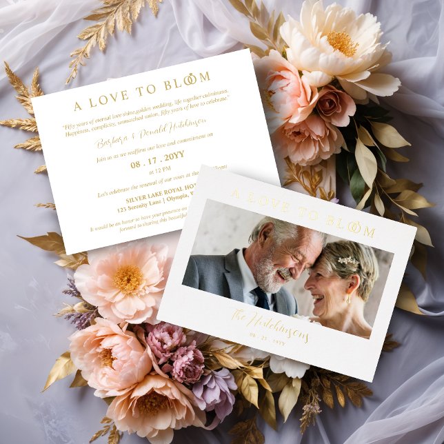 Minimalist Romantic Wedding Photo Anniversary Gold Folieneinladung (Minimalist Romantic Wedding Photo Anniversary in Golden Metallic Foil Invitations Cards. )