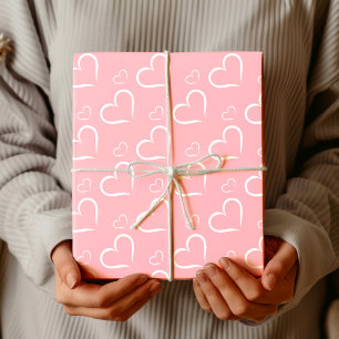 Minimalist Rosa Hauch   Chic Weiße Offene Herzen Geschenkpapier