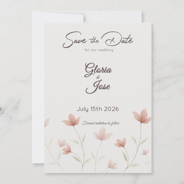 Minimalist Rosa Wildblume Save The Date (Vorderseite)